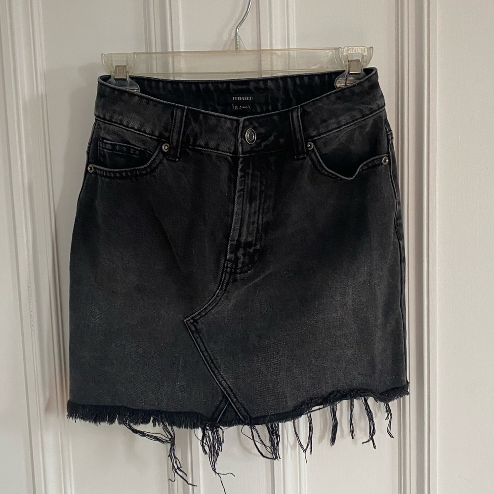 Black Denim Fringe Skirt
